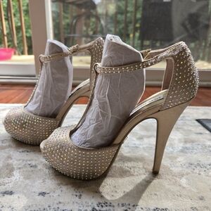 Steve Madden - Beige Rhinestone Platform Heels